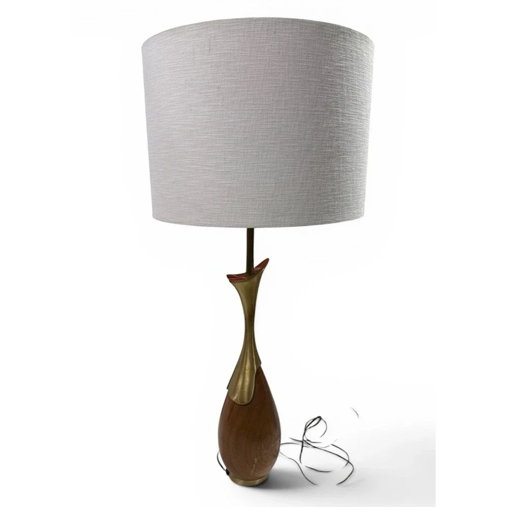 Tony Paul Sculpted Brass & Walnut Table Lamp for Westwood Industries